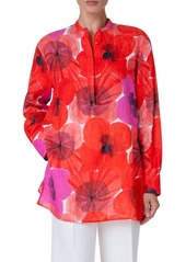 Akris Poppy Print Linen Tunic Shirt at Nordstrom