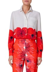Akris Poppy Print Silk Button-Up Shirt