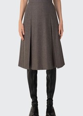 Akris Prince de Galles Plaid A-line Pleated Wool Skirt