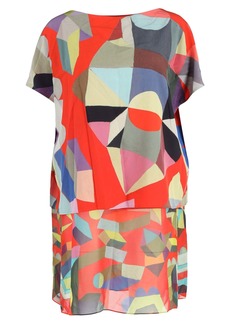 Akris Printed Mini Layered Loose Dress in Multicolor Silk