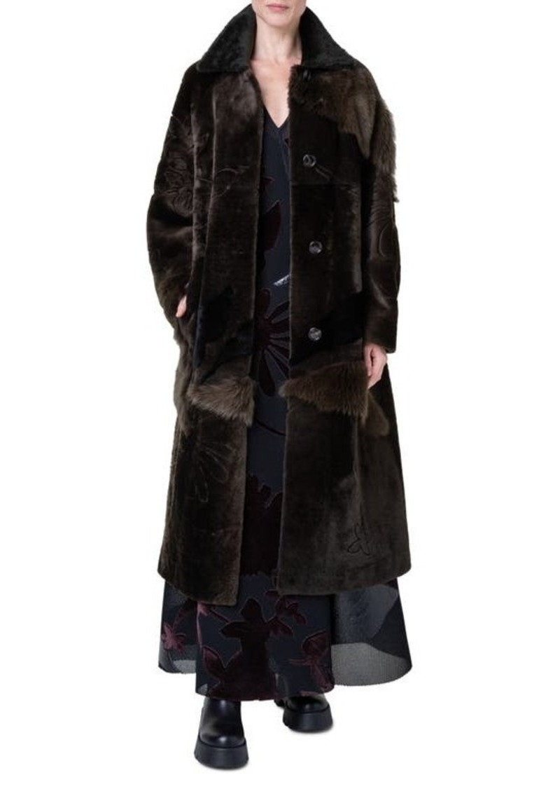 Akris Ruth Floral Patchwork Genuine Shearling Coat