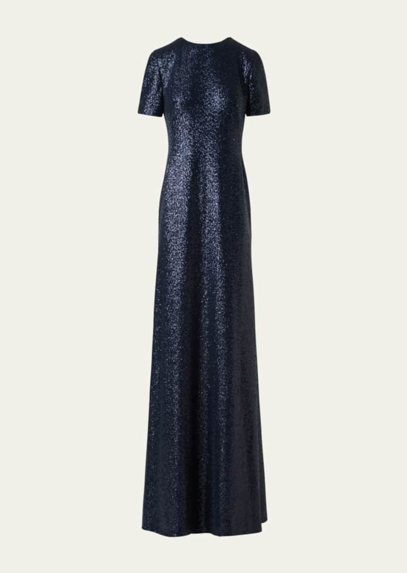 Akris Short-Sleeve Stretch Paillette Jersey Gown