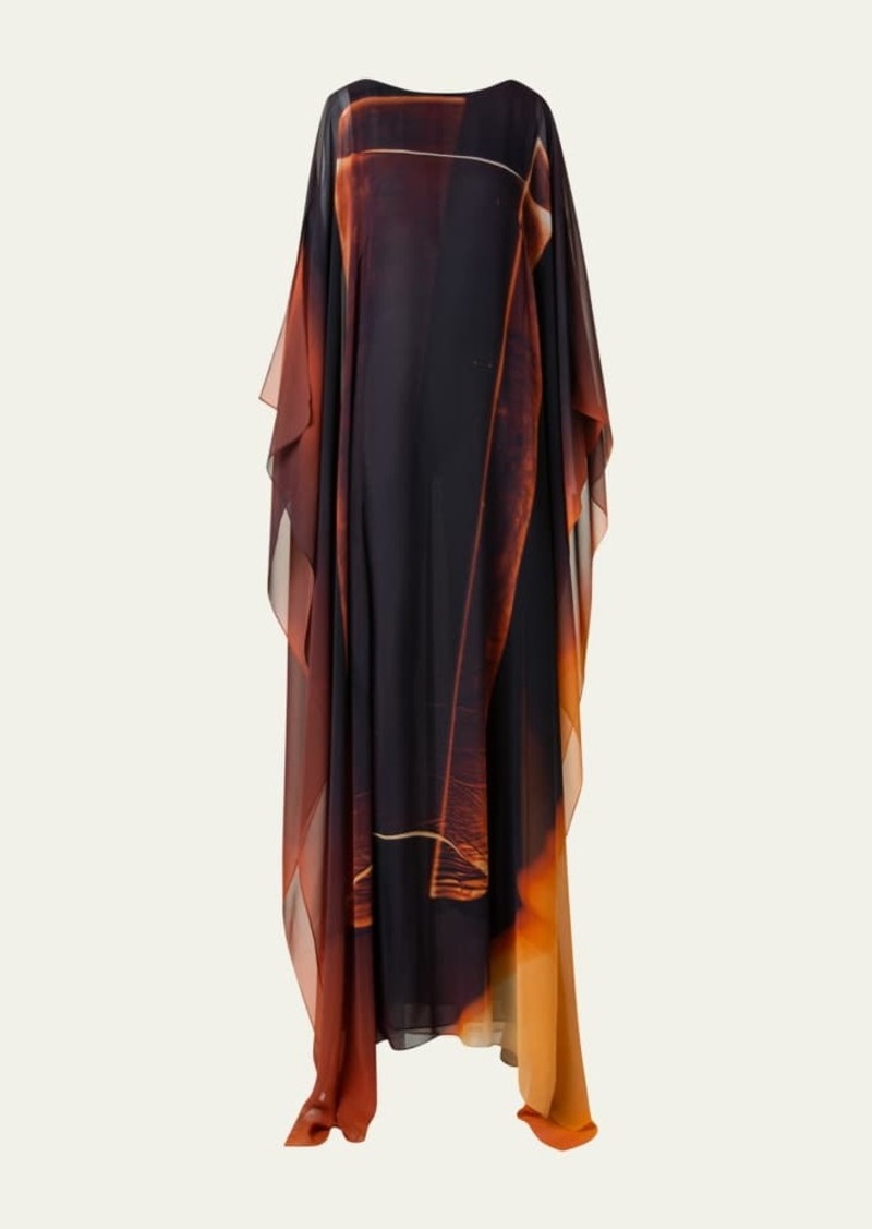 Akris Silk Georgette Tube Print Caftan Gown