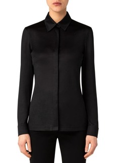 Akris Silk Jersey Button-Up Shirt in Black at Nordstrom