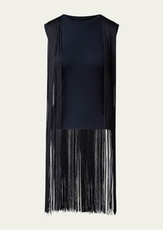 Akris Silk Lurex Knit Sweater with Long Fringe