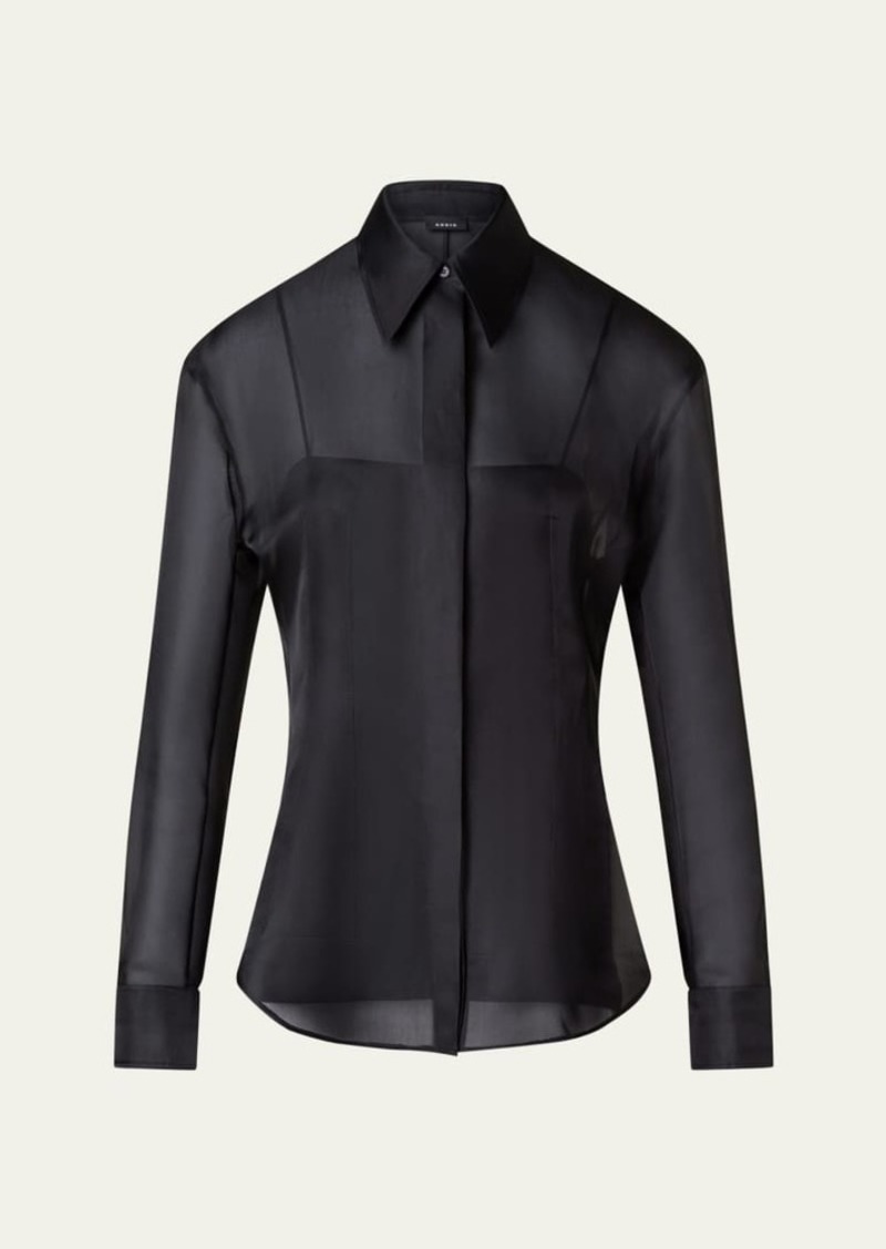 Akris Silk Organza Button-Front Blouse