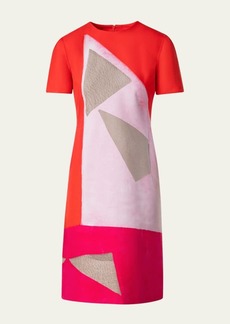 Akris Spectra-Print Short-Sleeve Cotton Silk Double-Face Sheath Dress