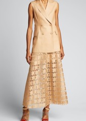 Akris Stern Embroidered Long Tulle A-Line Skirt
