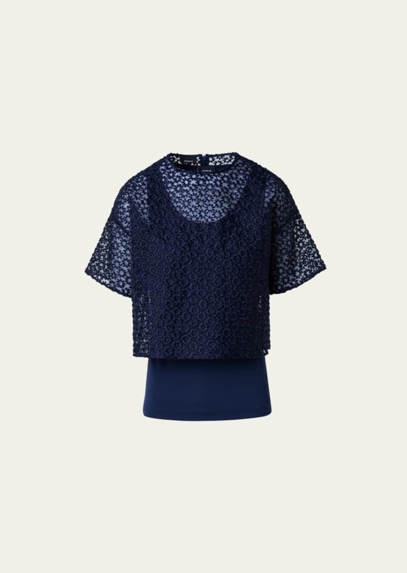 Akris St.Gallen Embroidered Organza Cropped Blouse