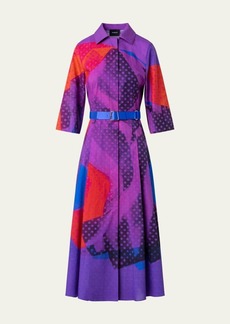 Akris Superimposition Print Voile Belted Shirtdress