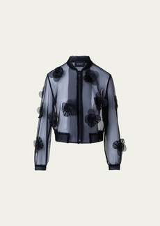 Akris Taide Tulle Bomber Jacket with Poppies Embellishment