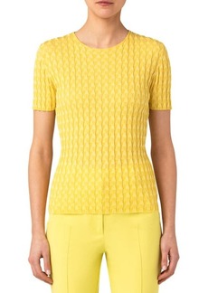 Akris Trapezoid Rib Silk Blend Short Sleeve Sweater in 525 Limoncello at Nordstrom