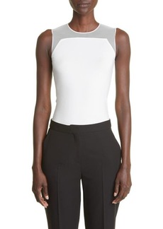 Akris Tulle Inset Sleeveless Knit Top in 011 Ecru at Nordstrom