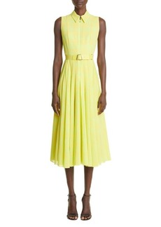 Akris Two-Tone Check Belted Cotton Midi Dress in 025 Limoncello at Nordstrom