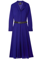 Akris Woman Belted Wool-voile Midi Dress Blue