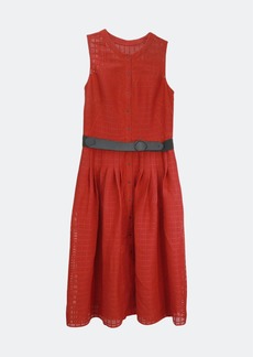 Akris Women\'s Luminous Red / Black Grid Lace Sleeveless Dress - 6