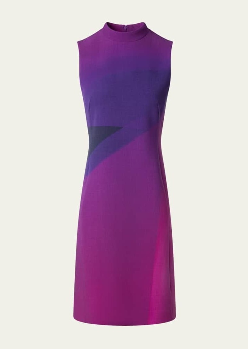 Akris Wool Crepe Magenta Print Sheath Dress