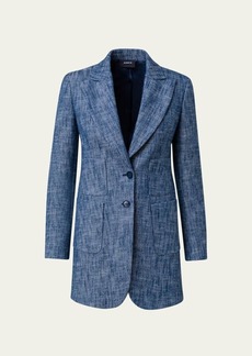 Akris Yarn Dyed Cotton Stretch Diagonal Single-Breasted Long Jacket