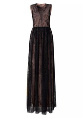 Akris Belted Embroidered-Tulle Gown