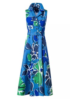 Akris Belted Floral A-Line Midi-Dress