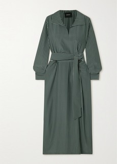 Akris Belted Striped Silk Crepe De Chine Midi Dress