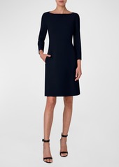 Akris Boat-Neck Bracelet-Sleeve Wool Double-Face Stretch Dress