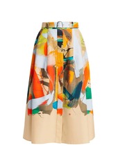 Akris Brushstroke-Print Cotton Midi Skirt