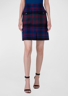 Akris Check Wool-Cashmere Slit-Front A-Line Mini Skirt