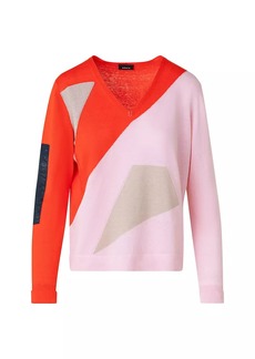 Akris Colorblock Linen-Cotton V-Neck Sweater