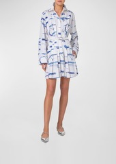 Akris Cotton Poplin Belted Shirtdress in Kasuri Birds Print