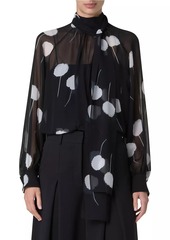 Akris Dandelion Silk-Georgette Bow Turtleneck Blouse