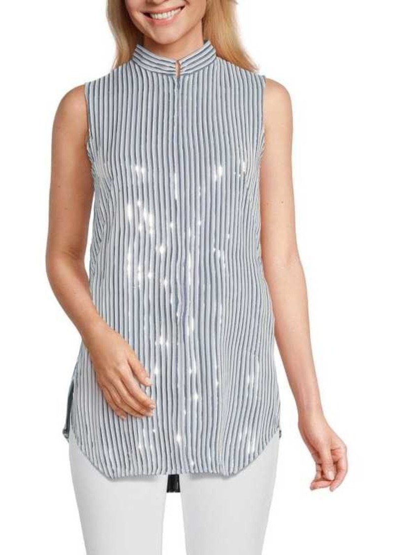 Akris Embellished Stripe Zip Top