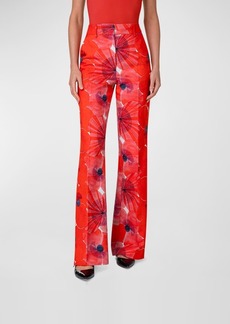 Akris Florine Cotton Silk Poppies Print Pants