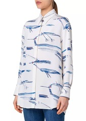 Akris Kasuri Bird-Printed Silk Crepe Blouse