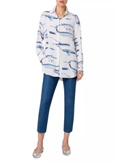 Akris Kasuri Bird-Printed Silk Crepe Blouse