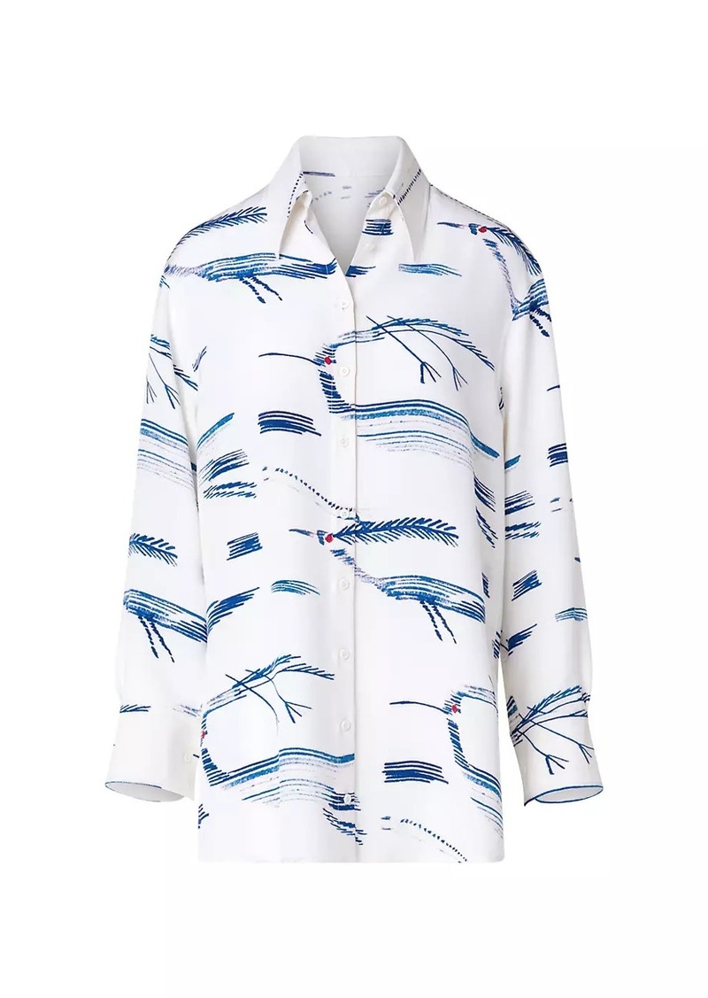 Akris Kasuri Bird-Printed Silk Crepe Blouse