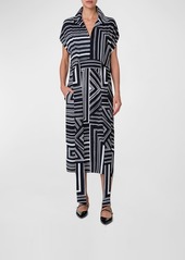 Akris Lizzes Lines Printed Silk Crepe Shirtdress