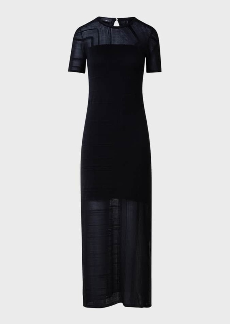 Akris Lizzie Lines Ajoure Knit Short-Sleeve Midi Dress