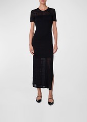 Akris Lizzie Lines Ajoure Knit Short-Sleeve Midi Dress