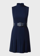 Akris Mock-Neck Sleeveless Belted Pleated Mini Dress