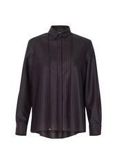 Akris Pinstriped Stretch Wool Pleated-Back Blouse