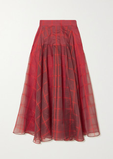 Akris Pleated Checked Mulberry Silk-blend Organza Midi Skirt