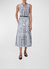 Akris Poplin Lizzi's Lines Printed Midi Dress with Belt 