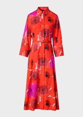 Akris Poppies Print Belted Midi Dress