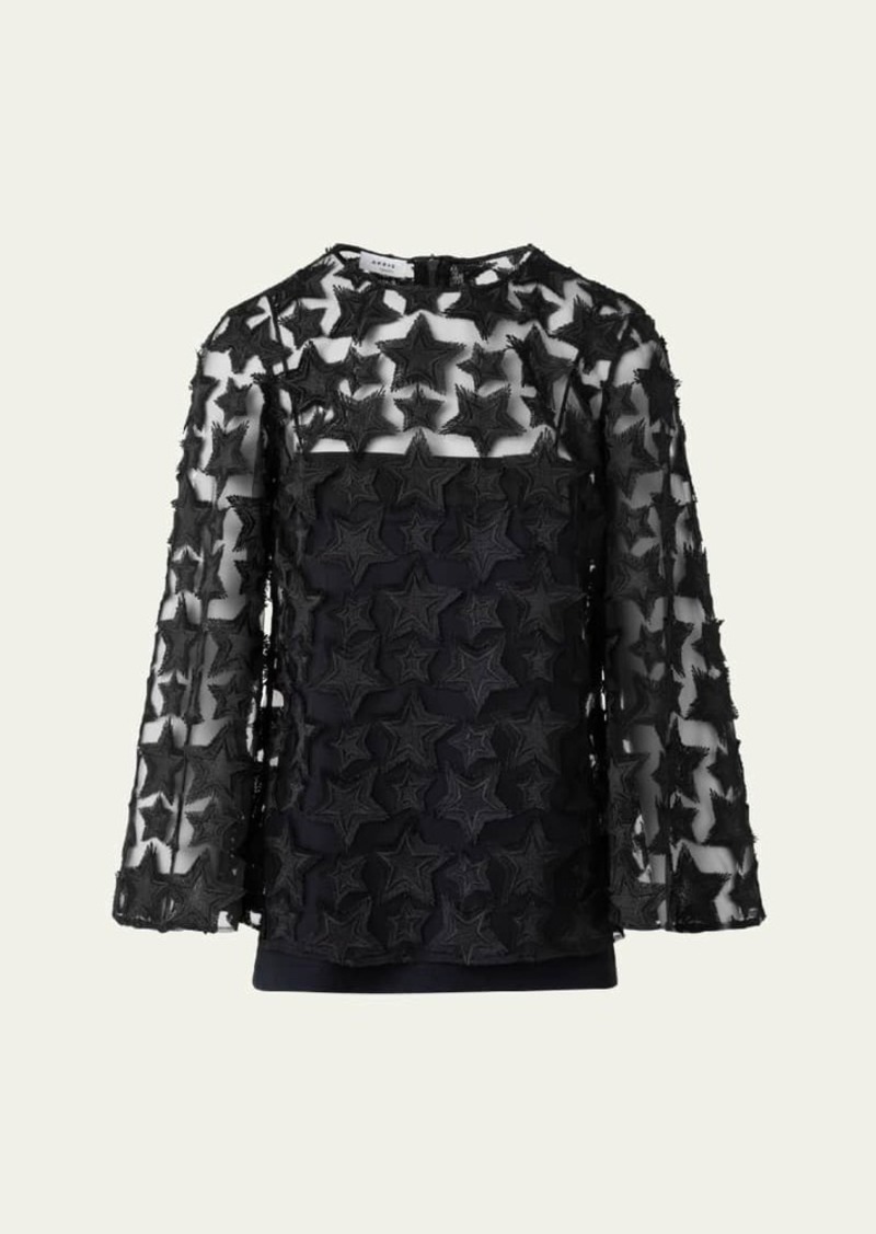 Akris punto 3D Star Embroidery Tulle Loose Blouse