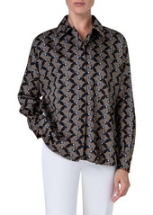 Akris punto Abstract Bird Print Cotton Sateen Button-Up Shirt