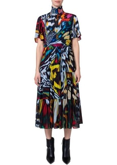 Akris punto Butterfly Print Tiered Georgette Midi Dress in Multicolor at Nordstrom