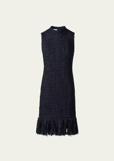 Akris punto Chunky Tweed Sheath Dress with Fringed Hem