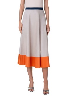 Akris punto Colorblock Cotton Gabardine A-Line Skirt