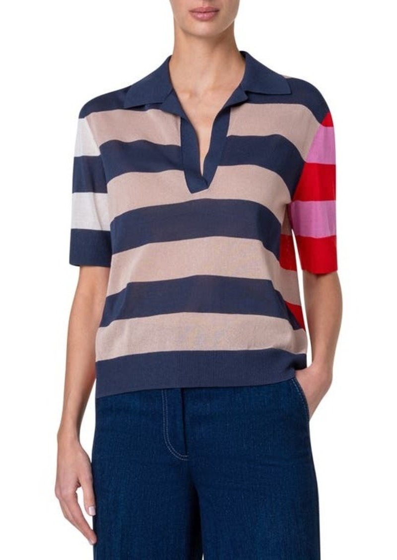 Akris punto Colorblock Stripe Sweater Polo